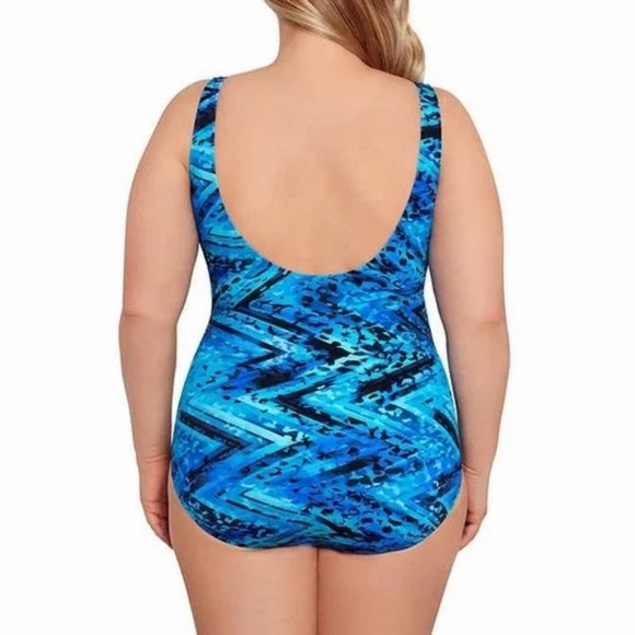 NWT Miraclesuit Miradonna Bathing Suit Blue Zig Zag Animal - Picture 2 of 3